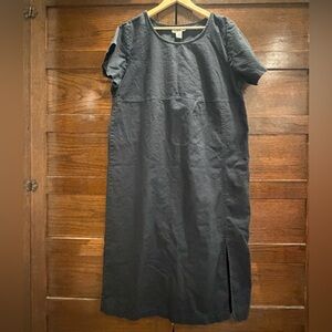 TY Wear 1X Linen cotton blend Black Midi Dress short sleeve vintage 1990s shift